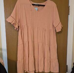 Hayden Los Angeles Tiered Babydoll Mini Dress, Coral Pink, Size Large